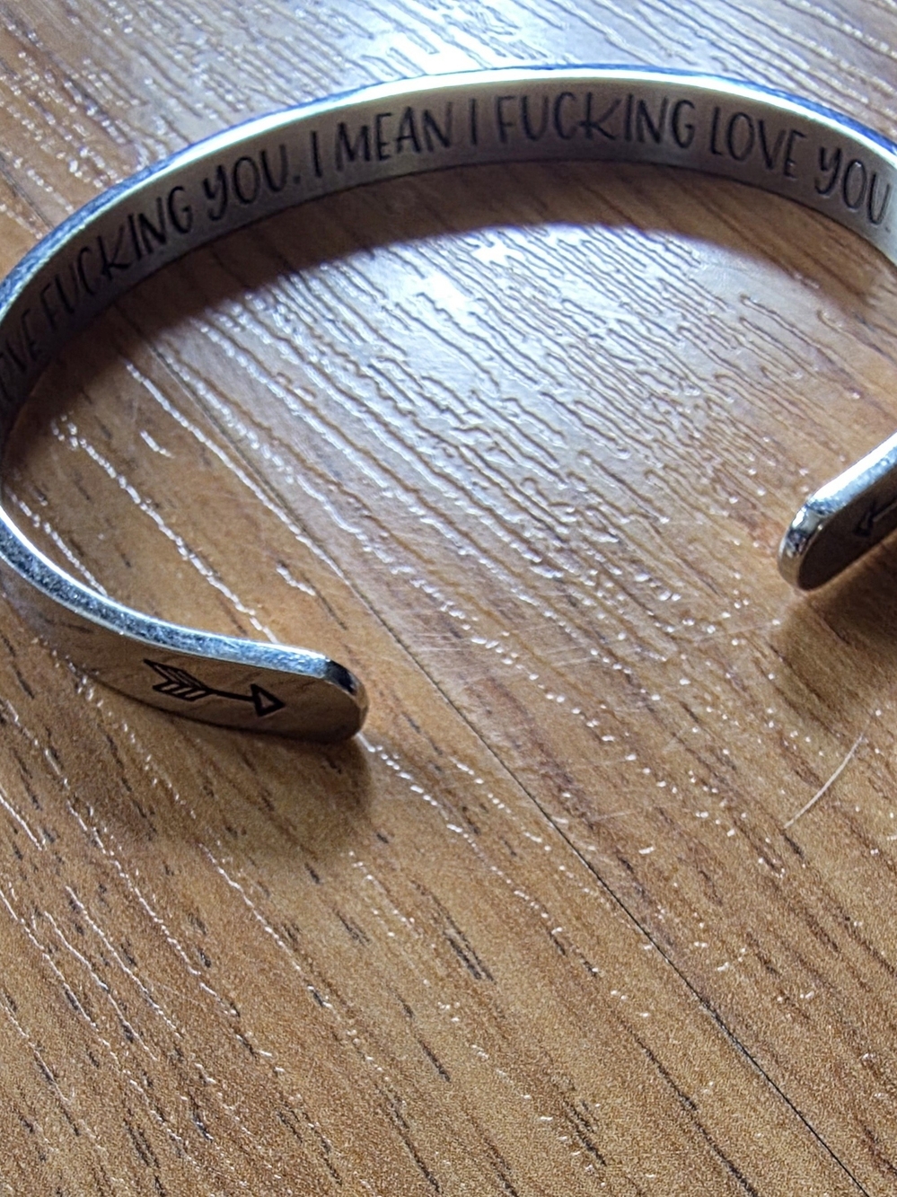 Silver Cuff Bracelet "F*cking Love You" Interior Quote